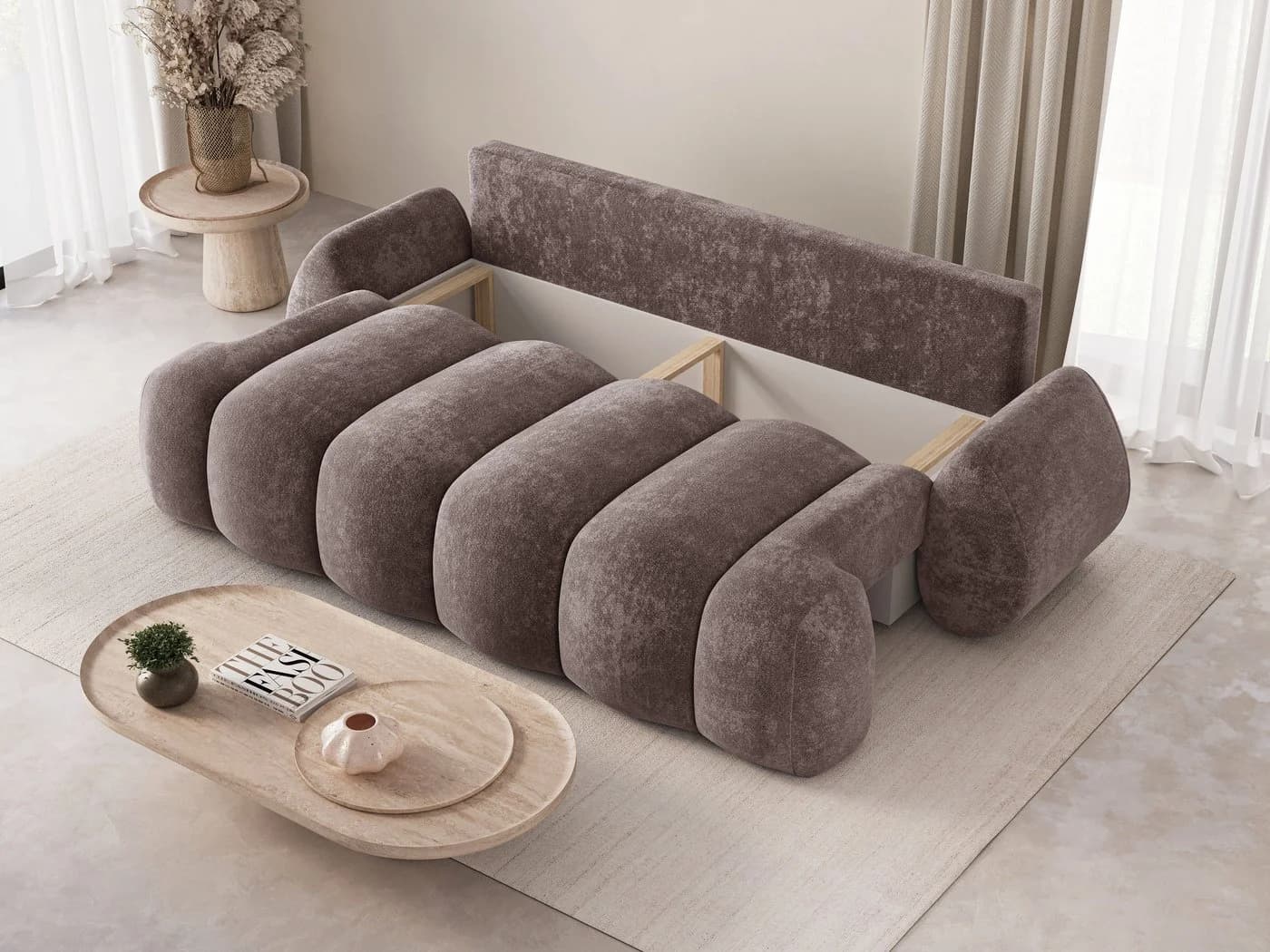 MOEBLO Schlafsofa Elvento 3-Sitzer mit Schlaffunktion & Bettkasten Beige - Bild 3