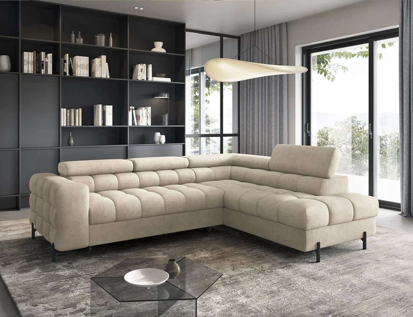 MOEBLO Ecksofa Ferrucio Beige mit Schlaffunktion & Bettkasten - Bild 2