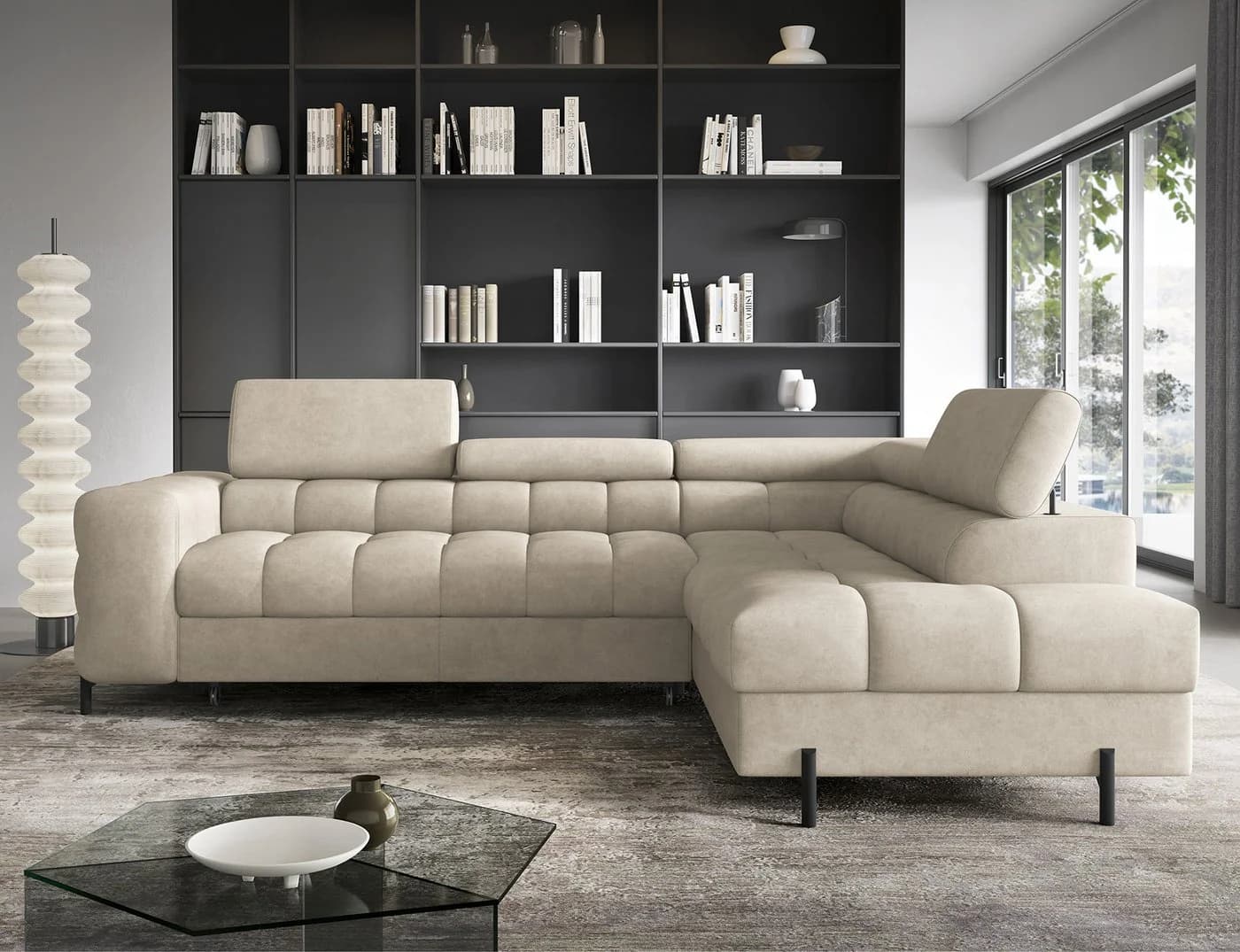 MOEBLO Ecksofa Ferrucio Beige mit Schlaffunktion & Bettkasten - Bild 3