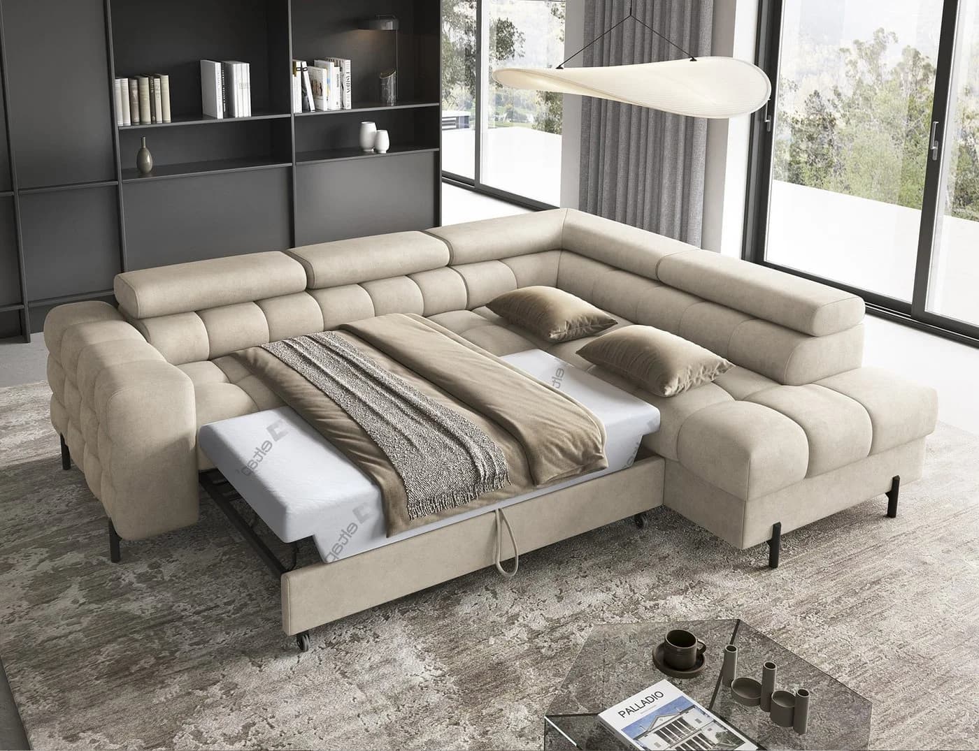 MOEBLO Ecksofa Ferrucio Beige mit Schlaffunktion & Bettkasten - Bild 4