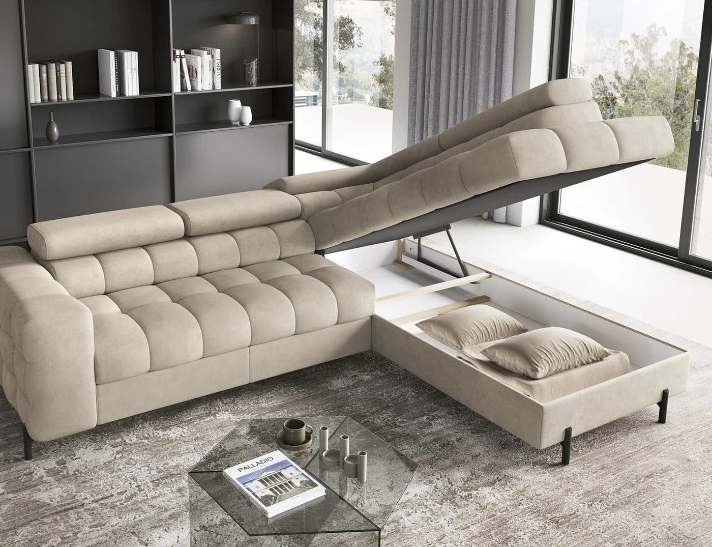 MOEBLO Ecksofa Ferrucio Beige mit Schlaffunktion & Bettkasten - Bild 5