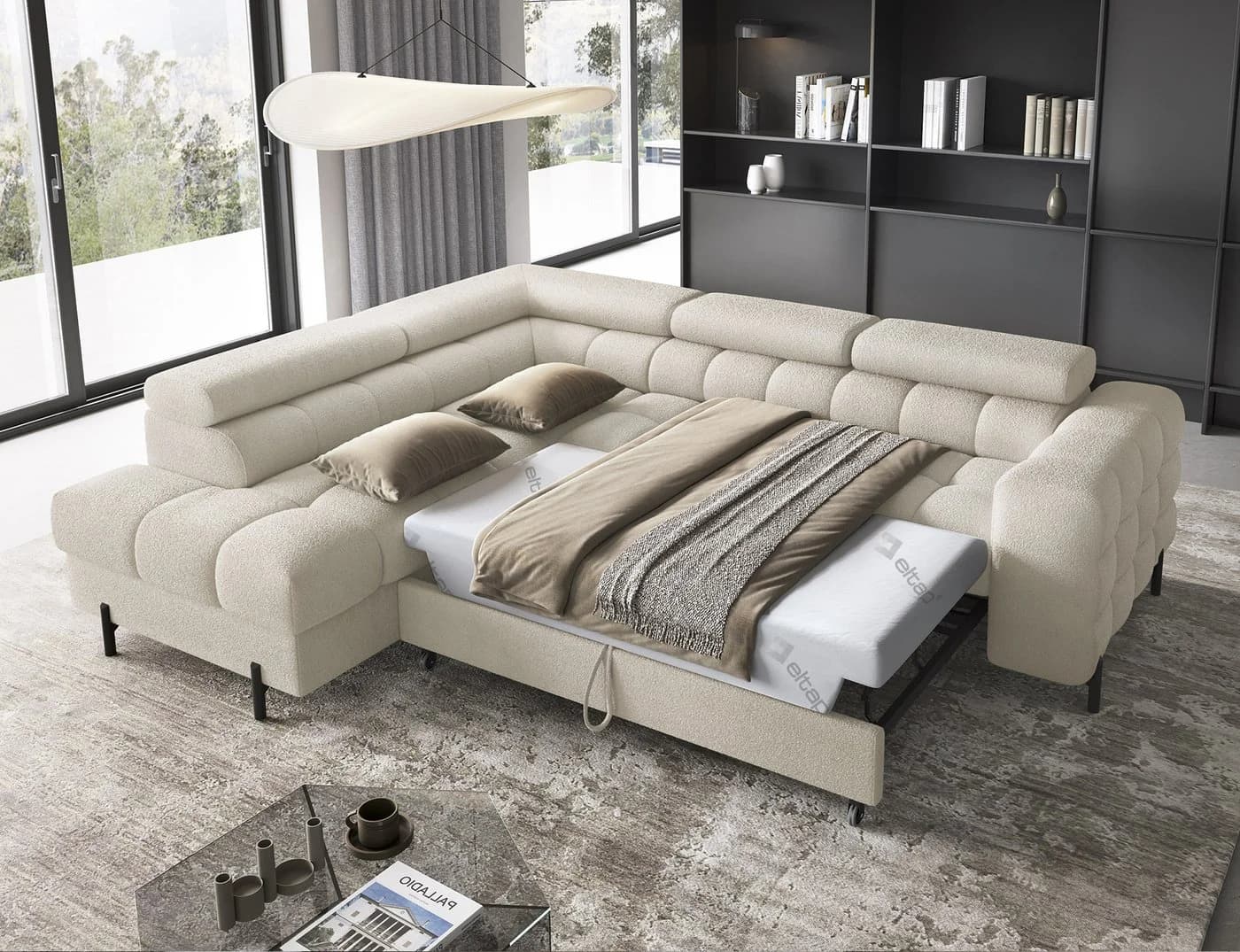 MOEBLO Ecksofa Ferrucio Beige mit Schlaffunktion und Bettkasten - Bild 4