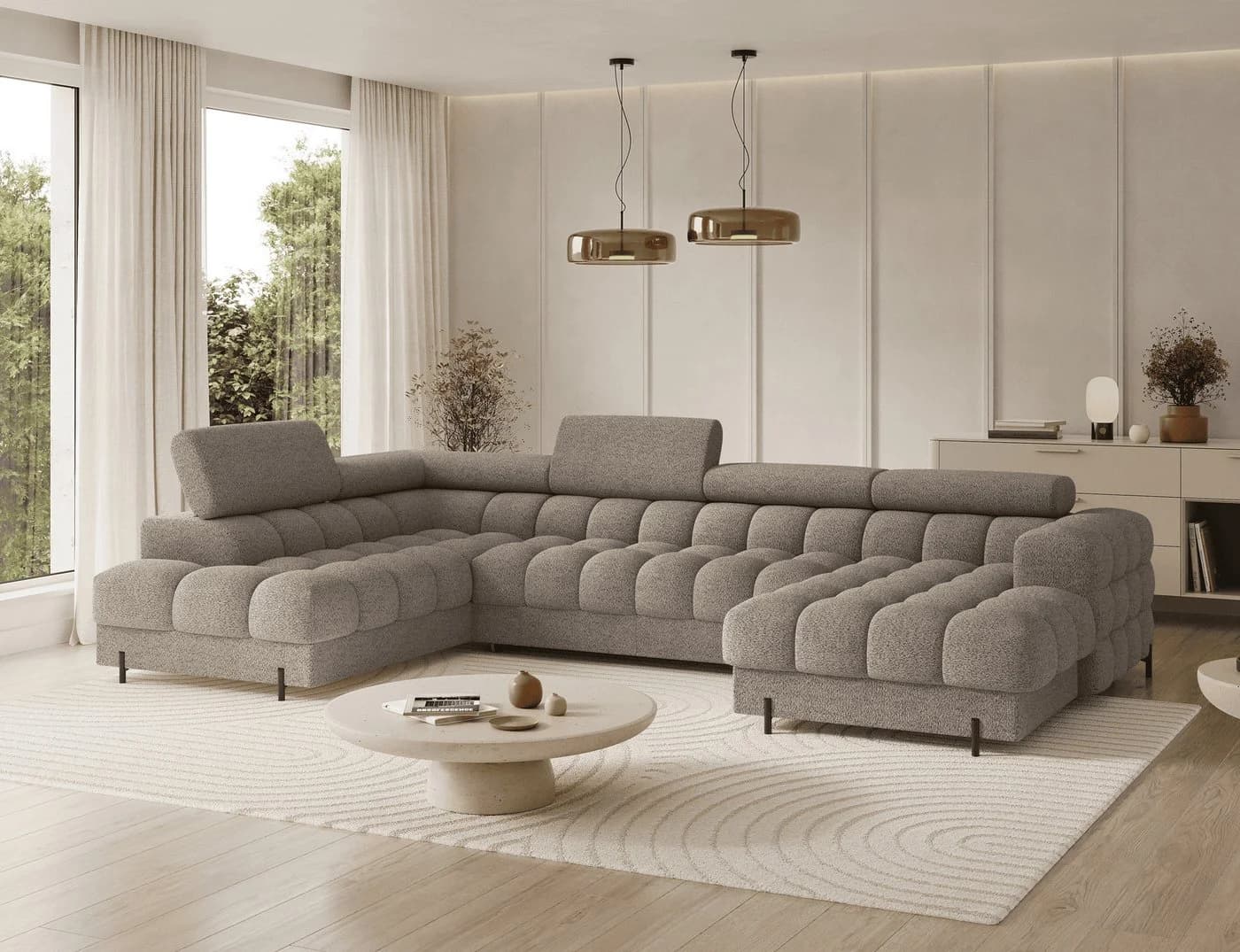 MOEBLO Ecksofa Vinca Beige/Braun mit Schlaffunktion und Stauraum - Bild 2