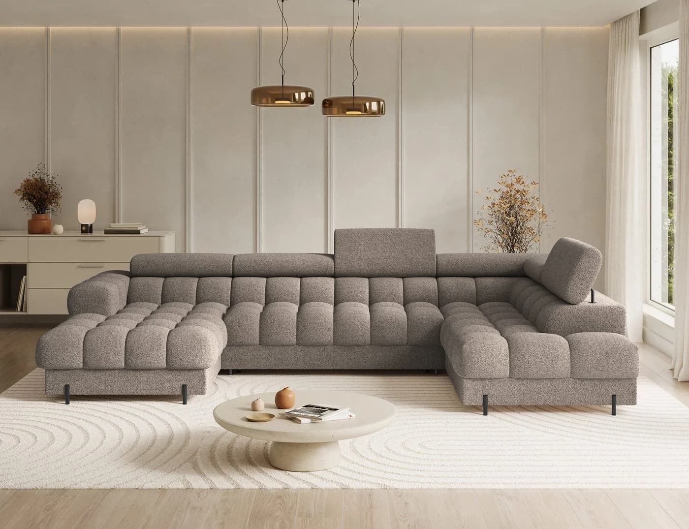 MOEBLO Ecksofa Vinca U-Form Sofa mit Schlaffunktion
