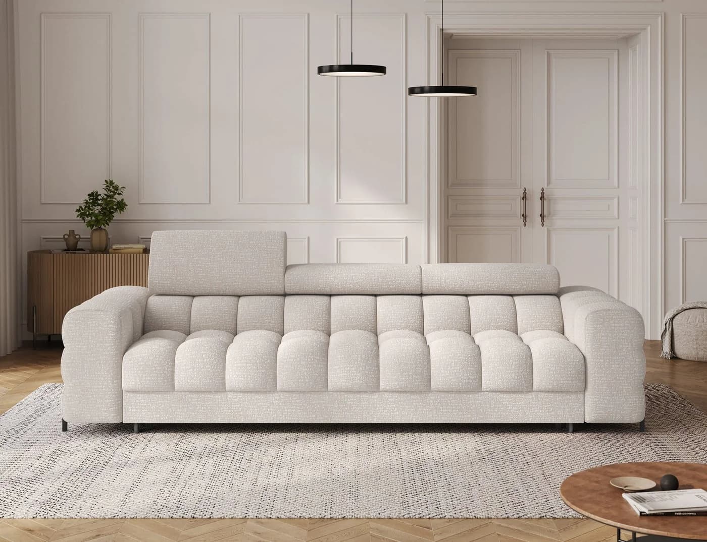 MOEBLO Sofa Telli 3-Sitzer mit Schlaffunktion Braun
