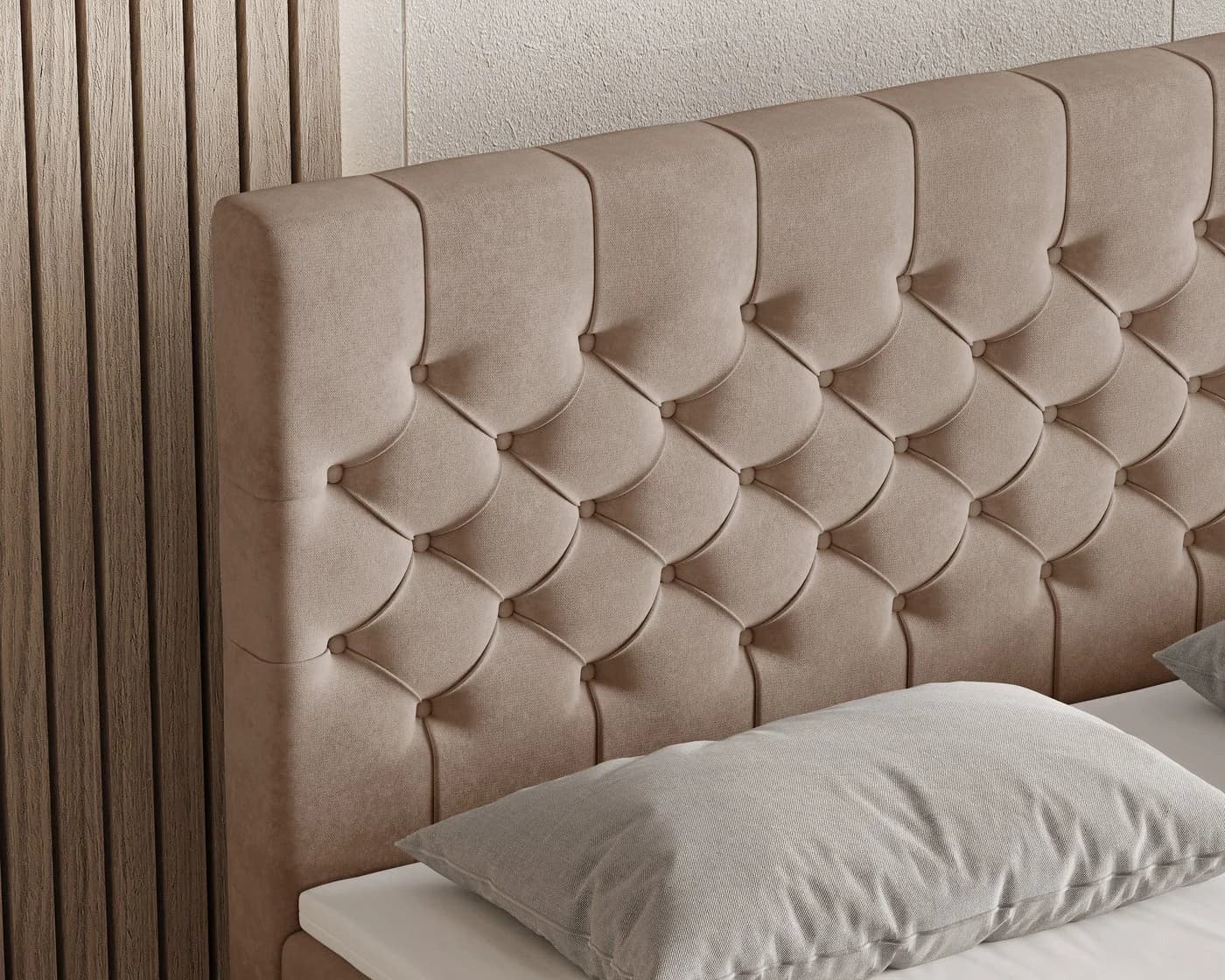 MOEBLO Boxbett 12 Chesterfield Braun Velours mit Bettkasten & Topper - Bild 4