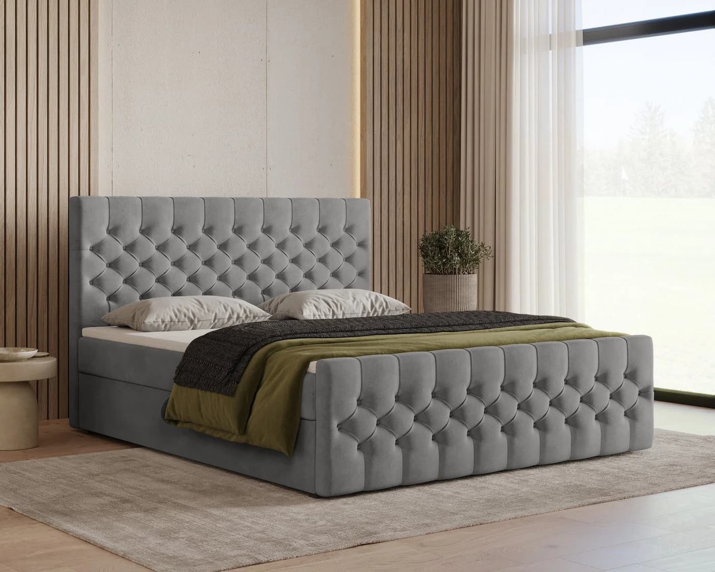 MOEBLO Boxspringbett 160x200 cm Chesterfield Velours grau mit Bettkasten - Bild 2