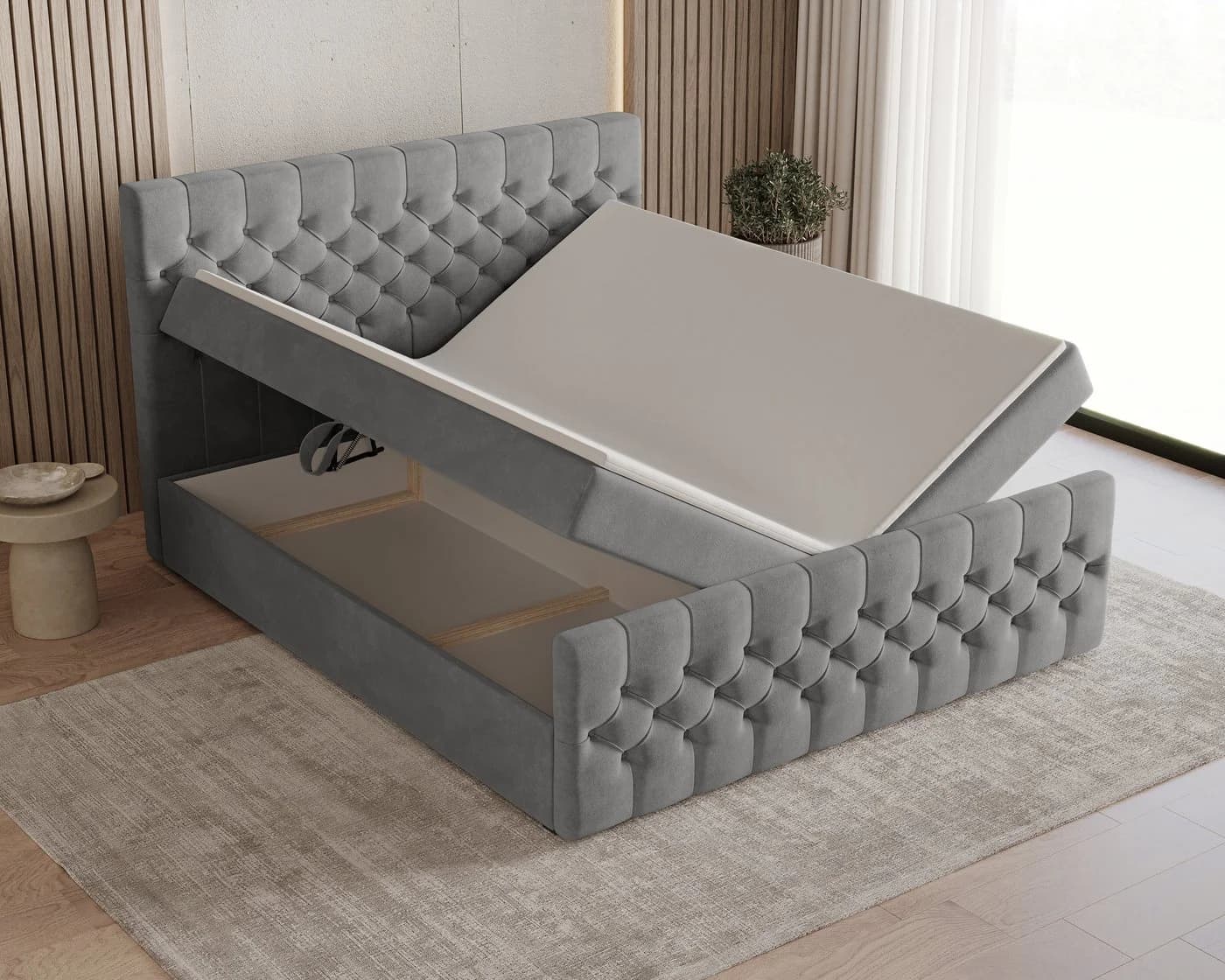 MOEBLO Boxspringbett 160x200 cm Chesterfield Velours grau mit Bettkasten - Bild 3