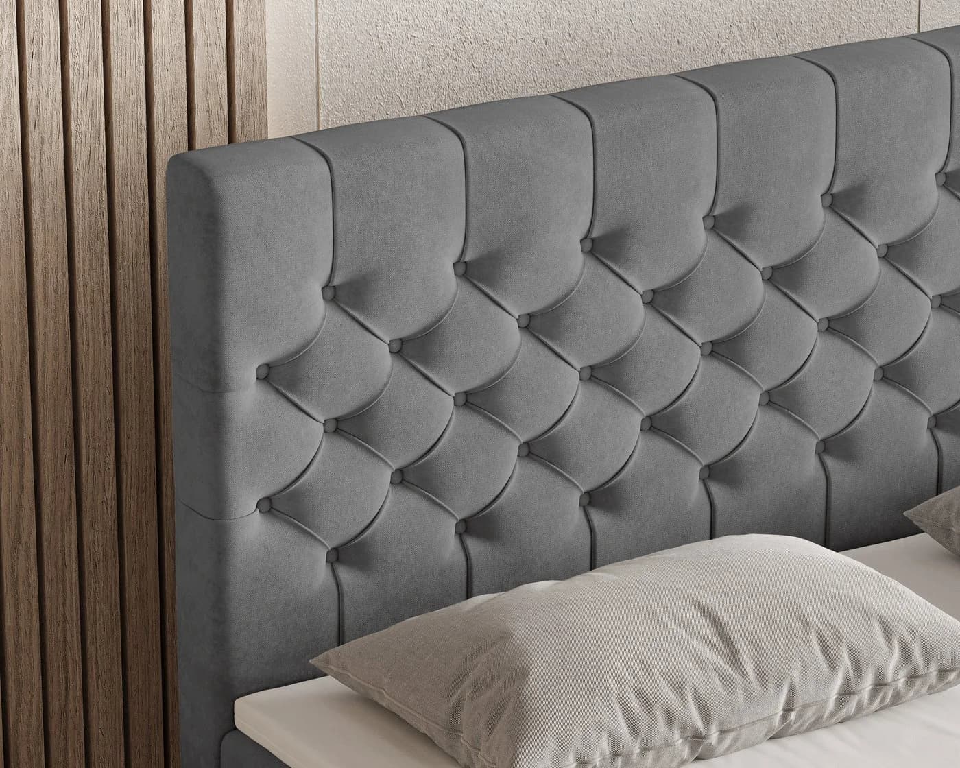 MOEBLO Boxspringbett 160x200 cm Chesterfield Velours grau mit Bettkasten - Bild 4