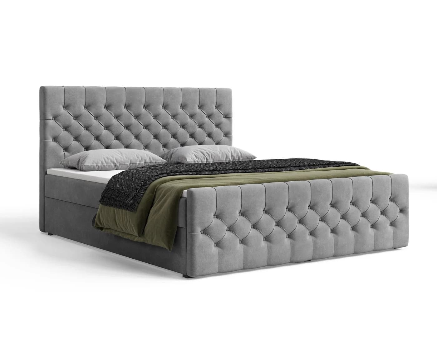 MOEBLO Boxspringbett 160x200 cm Chesterfield Velours grau mit Bettkasten - Bild 5