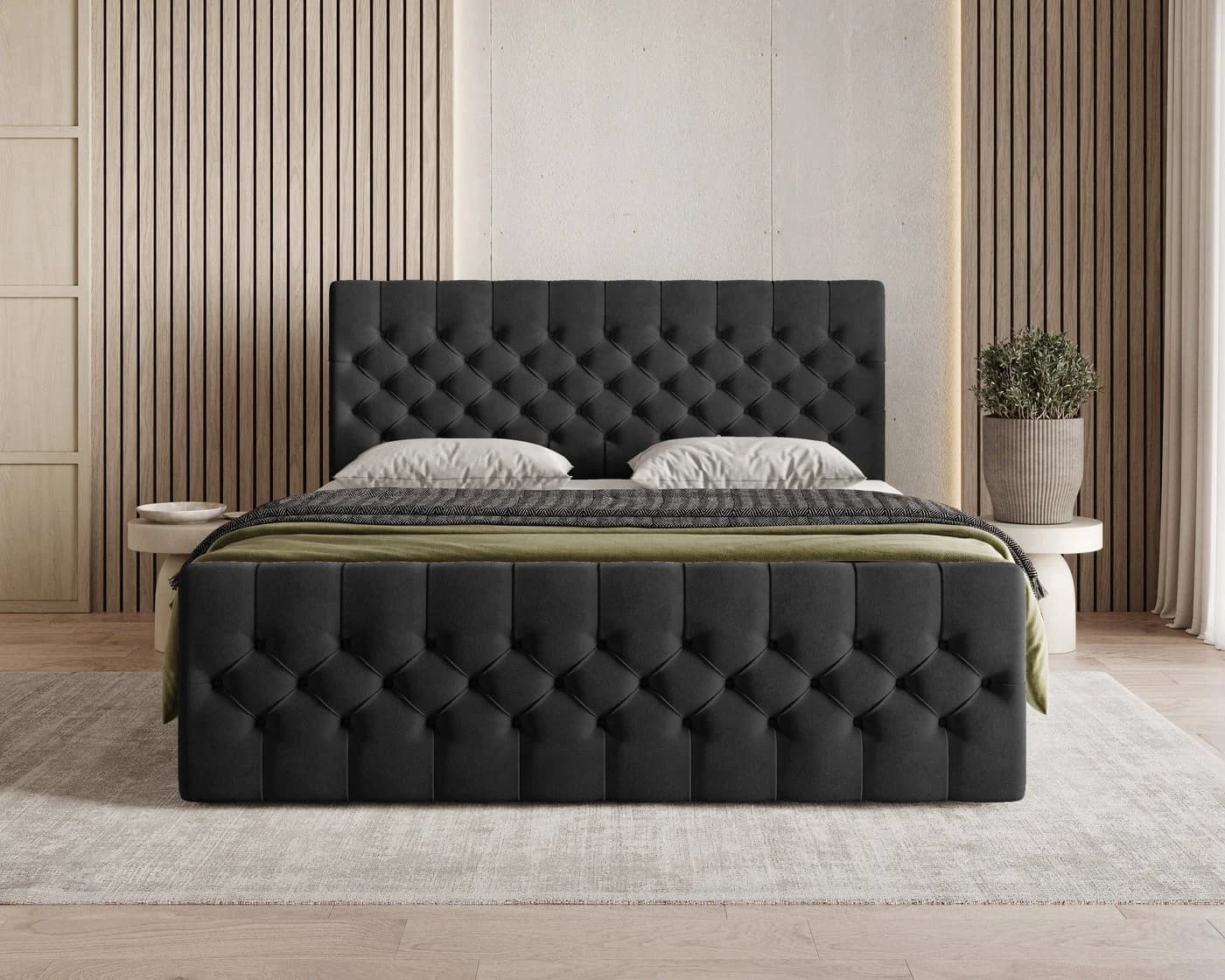 MOEBLO Boxspringbett 12 Chesterfield Design Schwarz Velours