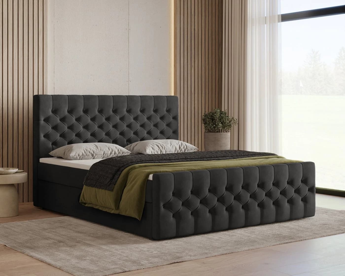 MOEBLO Boxspringbett 12 Chesterfield Design Schwarz Velours - Bild 2
