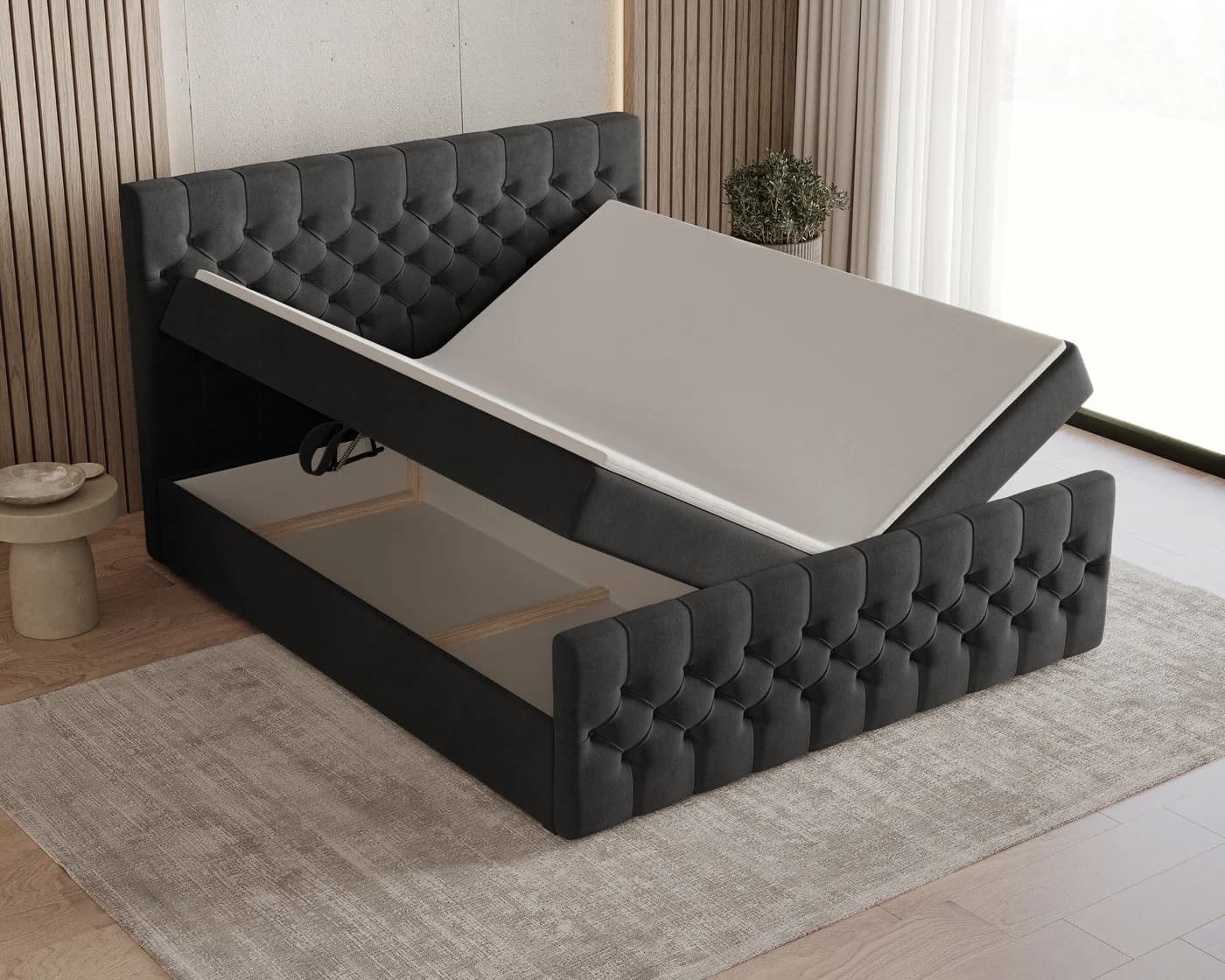 MOEBLO Boxspringbett 12 Chesterfield Design Schwarz Velours - Bild 3