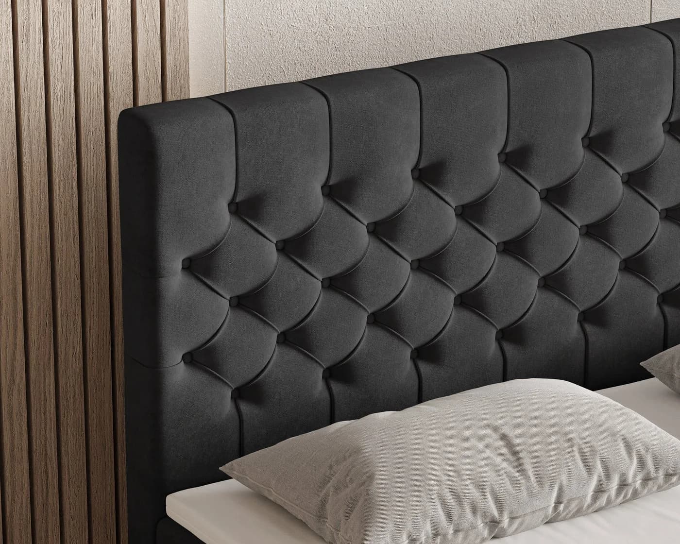 MOEBLO Boxspringbett 12 Chesterfield Design Schwarz Velours - Bild 4