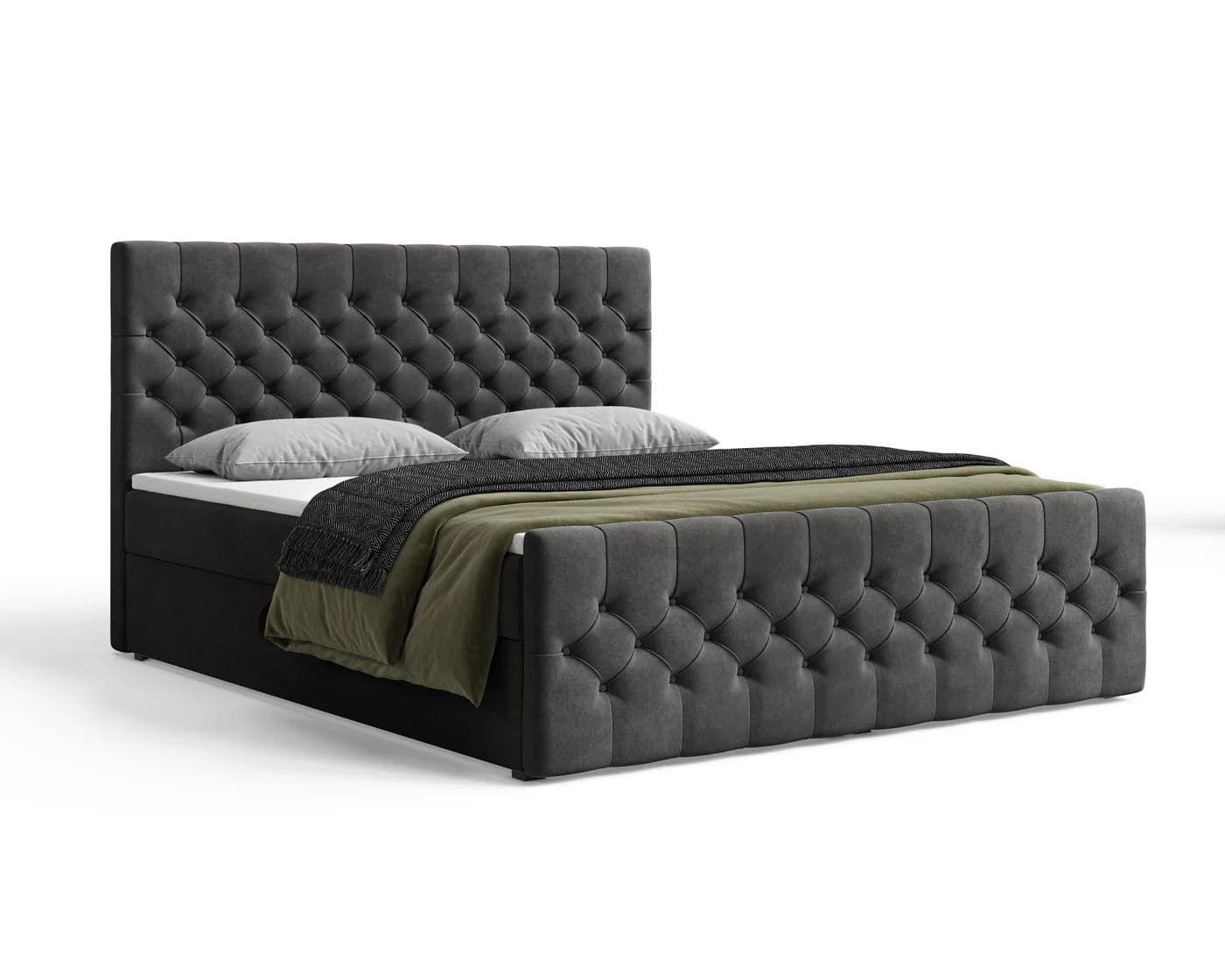 MOEBLO Boxspringbett 12 Chesterfield Design Schwarz Velours - Bild 5