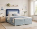 MOEBLO Boxbett NEST Marineblau Samt mit Bettkasten & Topper Bild 2