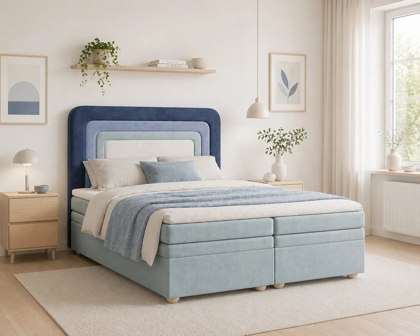 MOEBLO Boxbett NEST Marineblau Samt mit Bettkasten & Topper - Bild 2