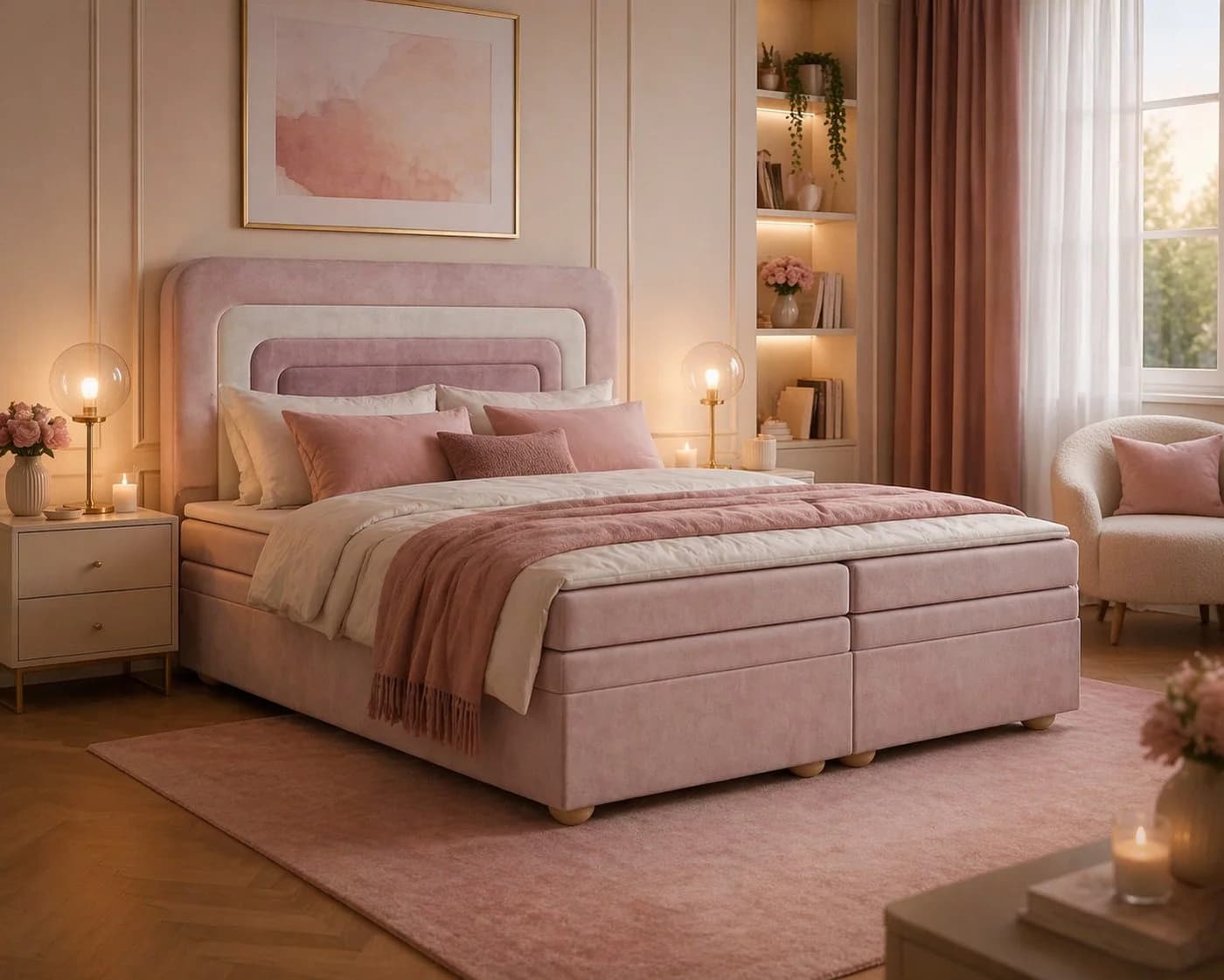 MOEBLO Boxbett NEST Rosa mit Bettkasten und Topper