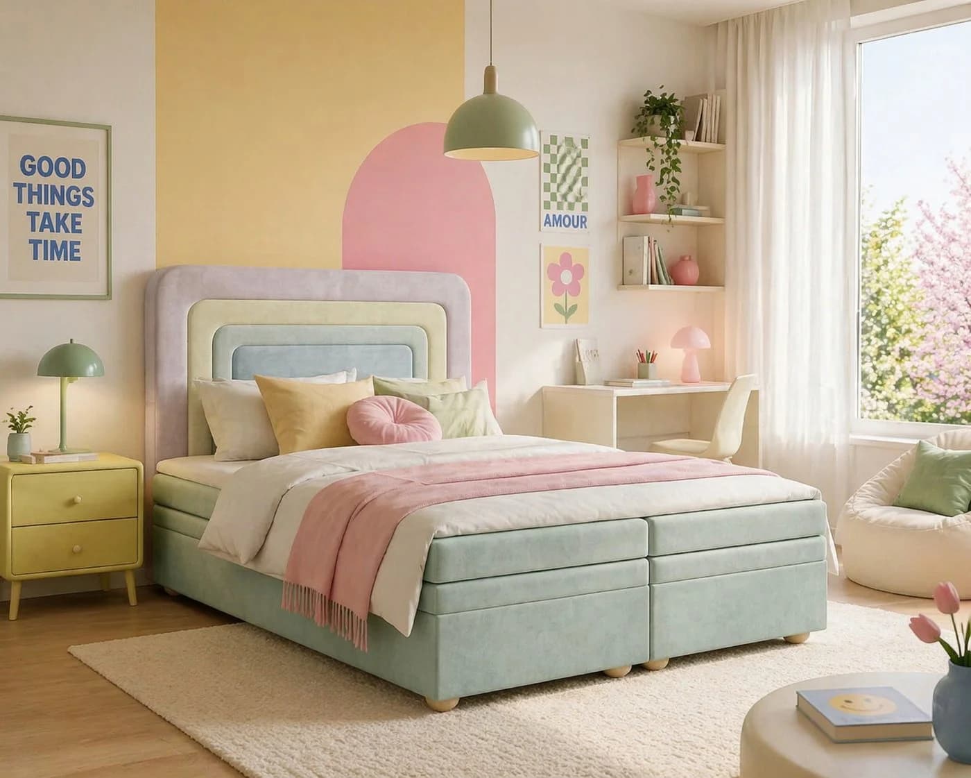 MOEBLO Boxbett NEST mit Bettkasten und gepolstertem Kopfteil