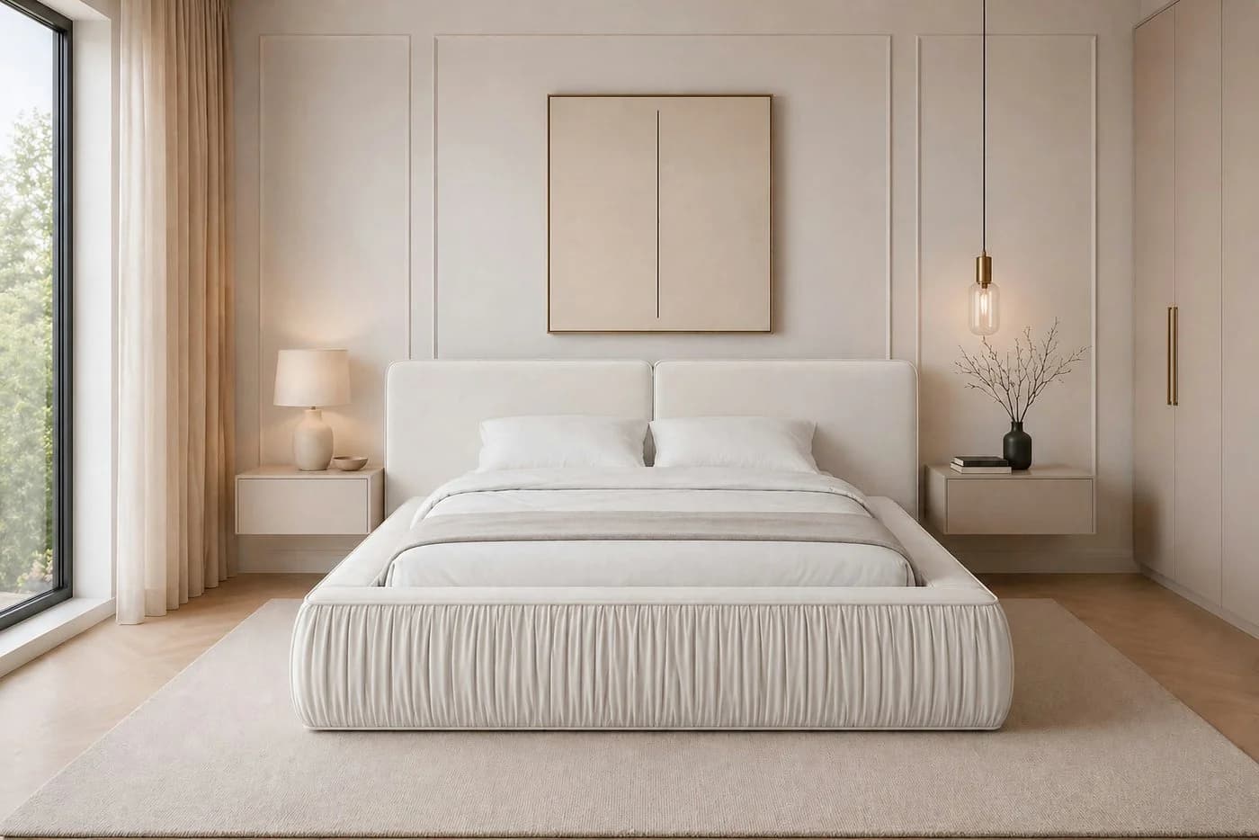 MOEBLO Polsterbett 08 Beige Samt mit Bettkasten und gepolstertem Kopfteil - Bild 2