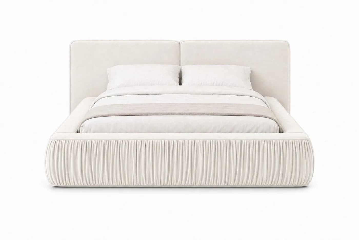 MOEBLO Polsterbett 08 Beige Samt mit Bettkasten und gepolstertem Kopfteil - Bild 5