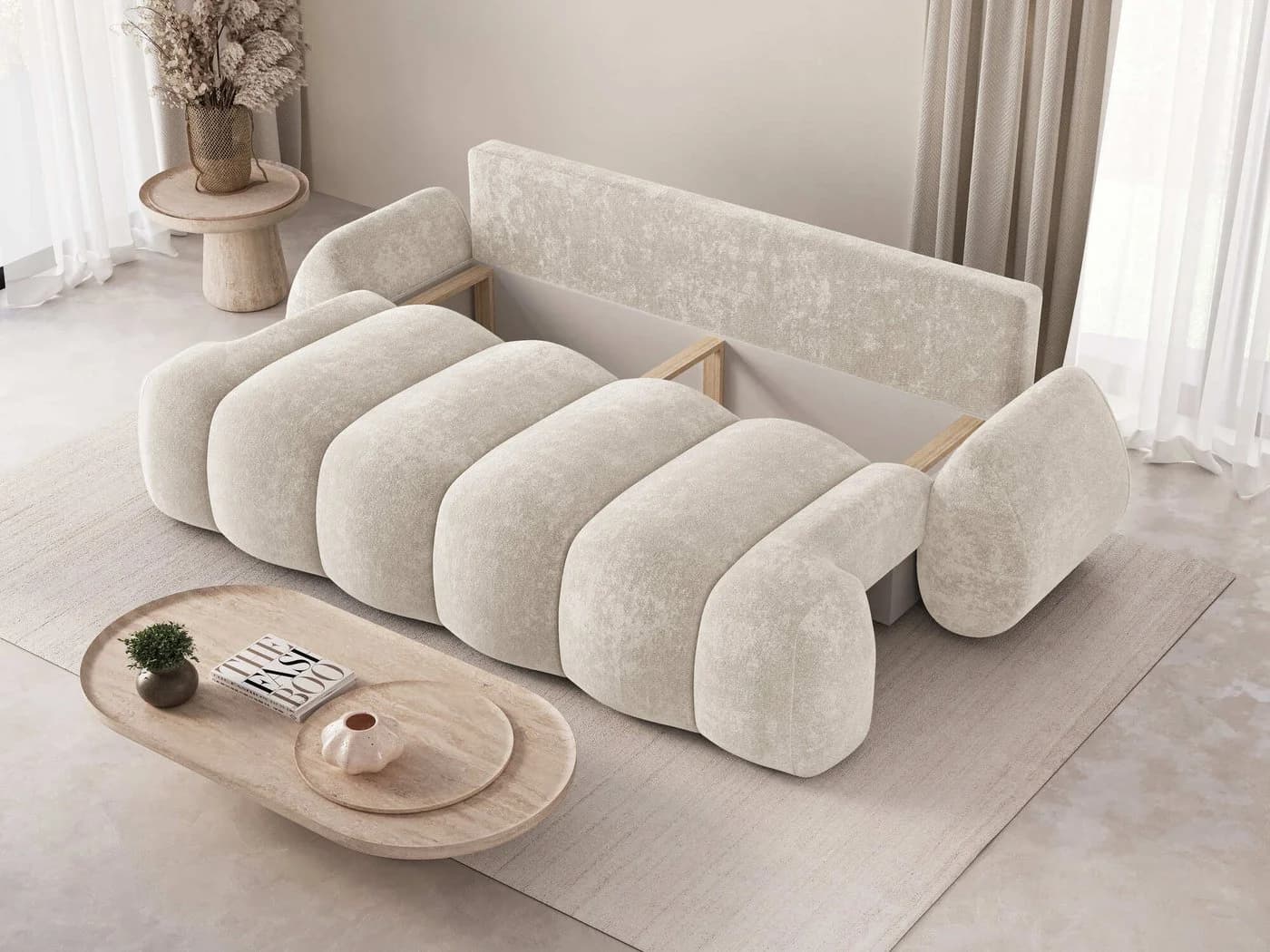 MOEBLO Schlafsofa STONE 3-Sitzer mit Schlaffunktion und Bettkasten Beige - Bild 3