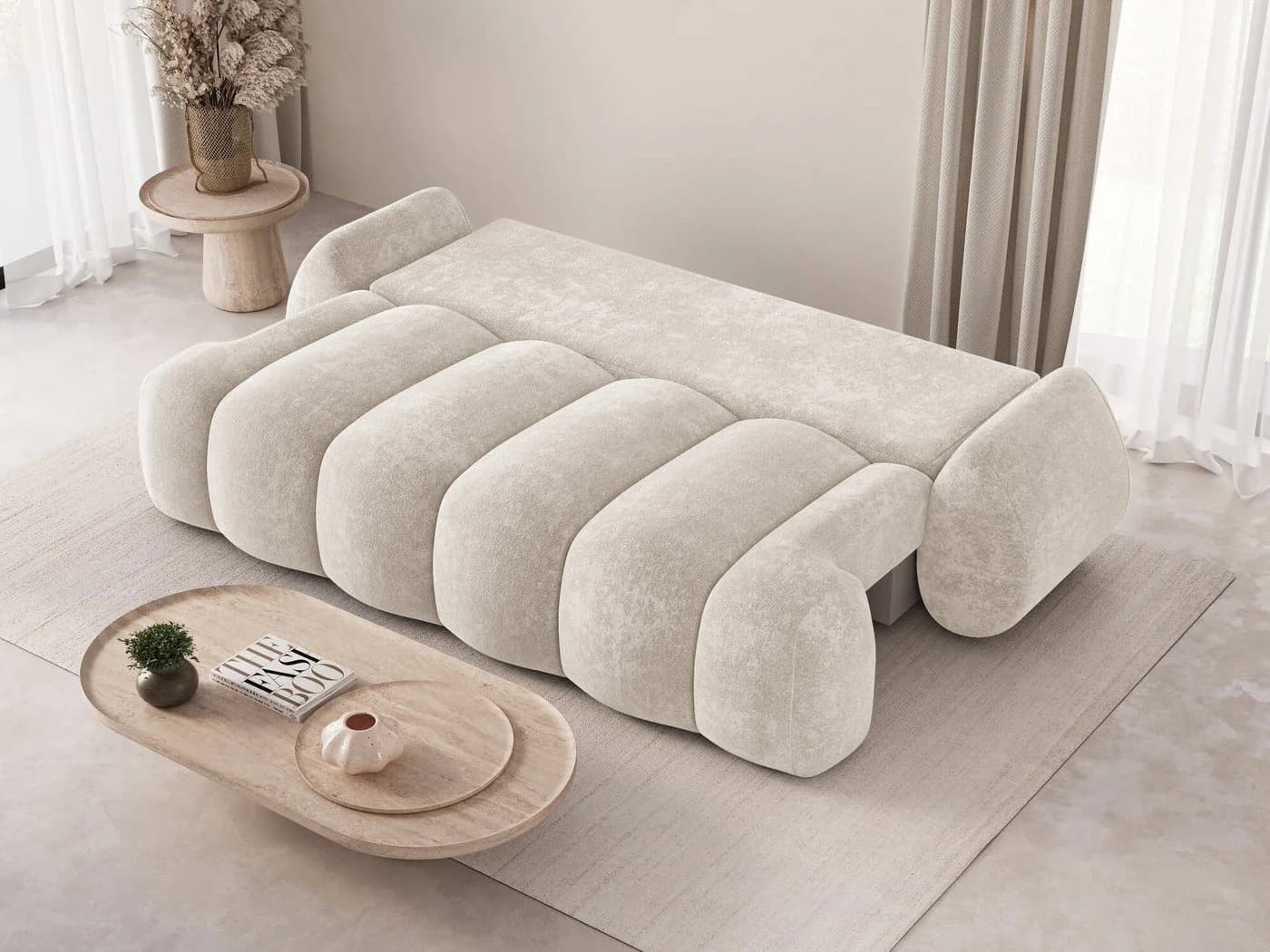 MOEBLO Schlafsofa STONE 3-Sitzer mit Schlaffunktion und Bettkasten Beige - Bild 4