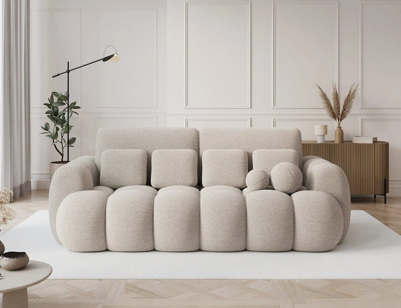 MOEBLO Schlafsofa ELVENTO 3-Sitzer Beige mit Schlaffunktion & Bettkasten - Bild 2