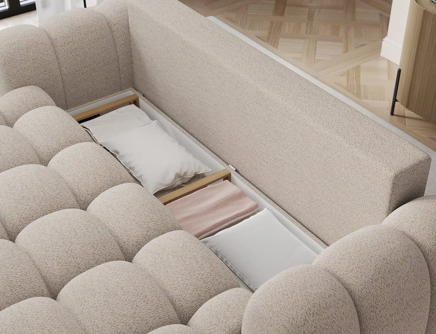 MOEBLO Schlafsofa ELVENTO 3-Sitzer Beige mit Schlaffunktion & Bettkasten - Bild 4