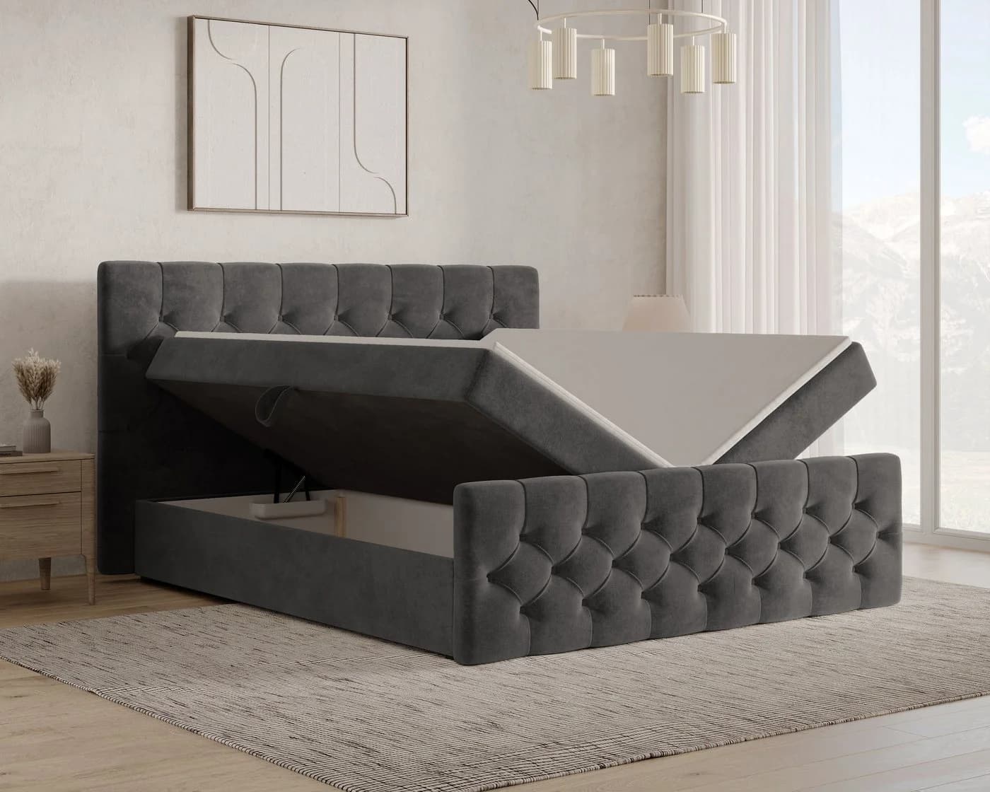 MOEBLO Boxspringbett 13 mit Bettkasten und Topper FLOW Chenille - Bild 3