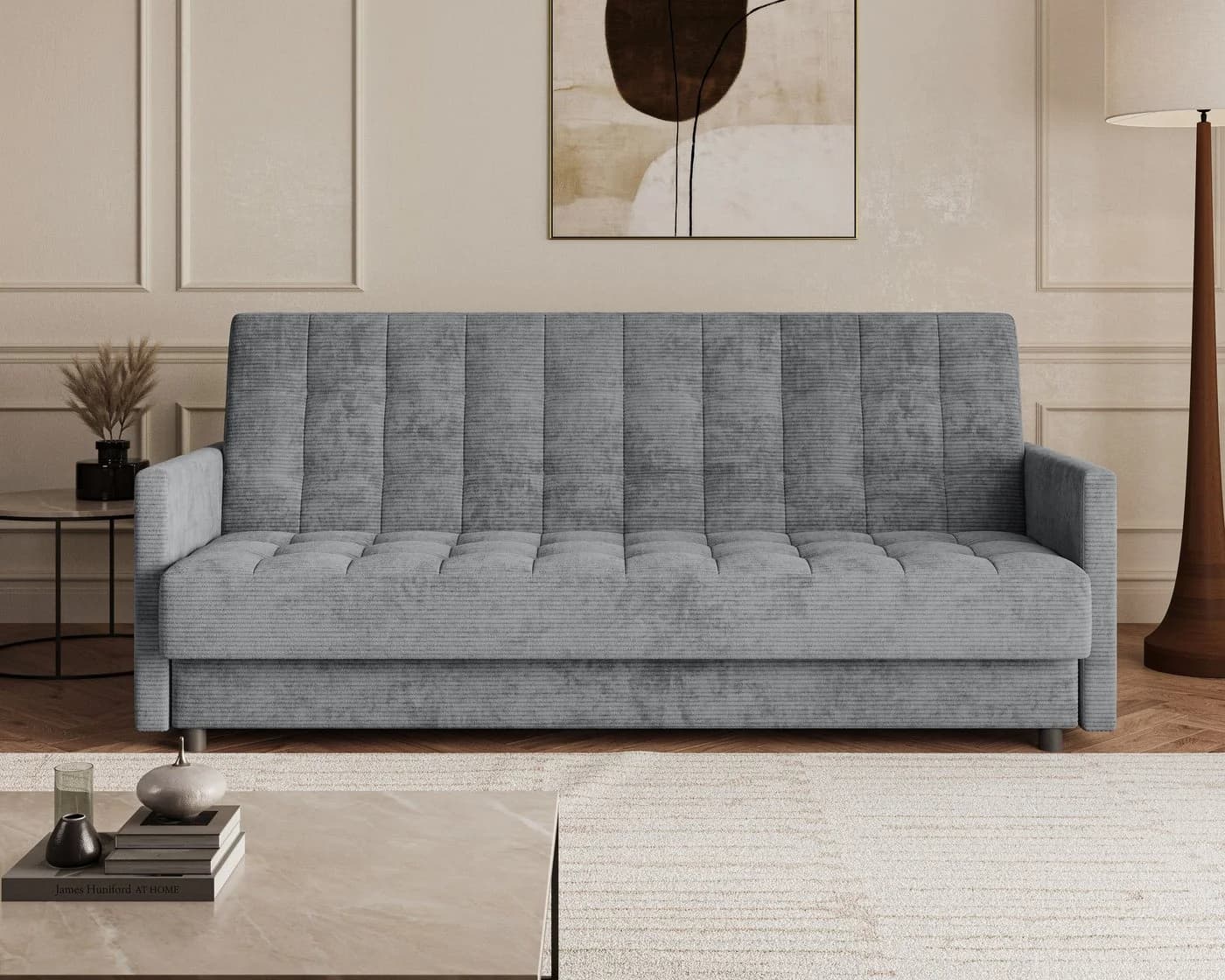 MOEBLO Schlafsofa TINA 3-Sitzer mit Bettkasten Grau