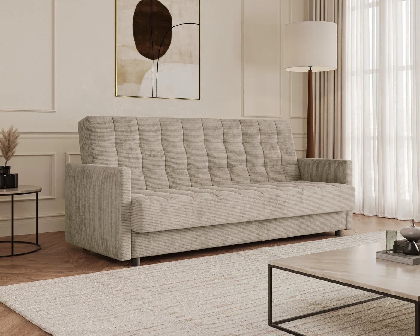 MOEBLO Schlafsofa TINA 3-Sitzer mit Bettkasten Beige - Bild 2