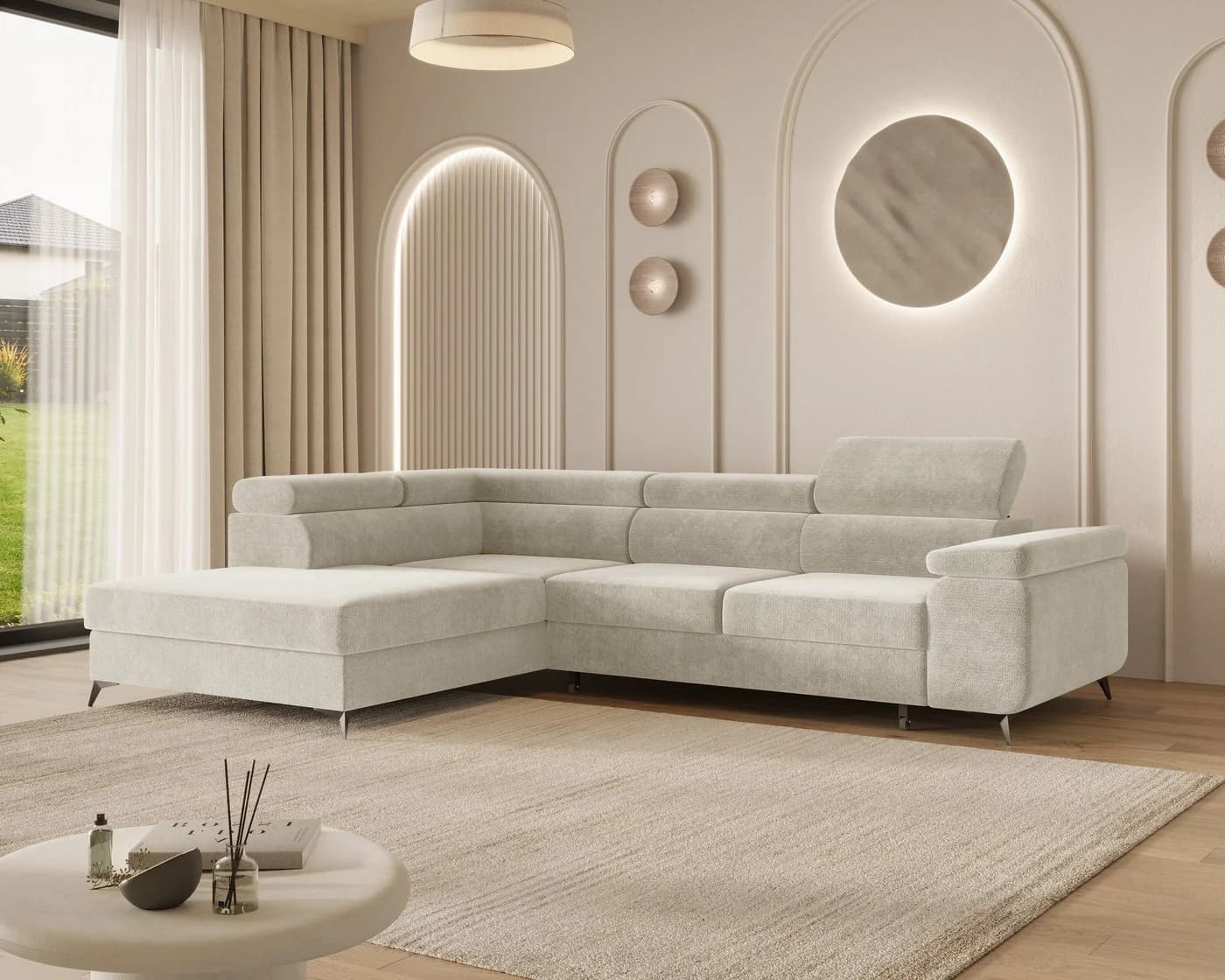 MOEBLO Ecksofa OSTIN 290 cm mit Schlaffunktion und Bettkasten Beige - Bild 2