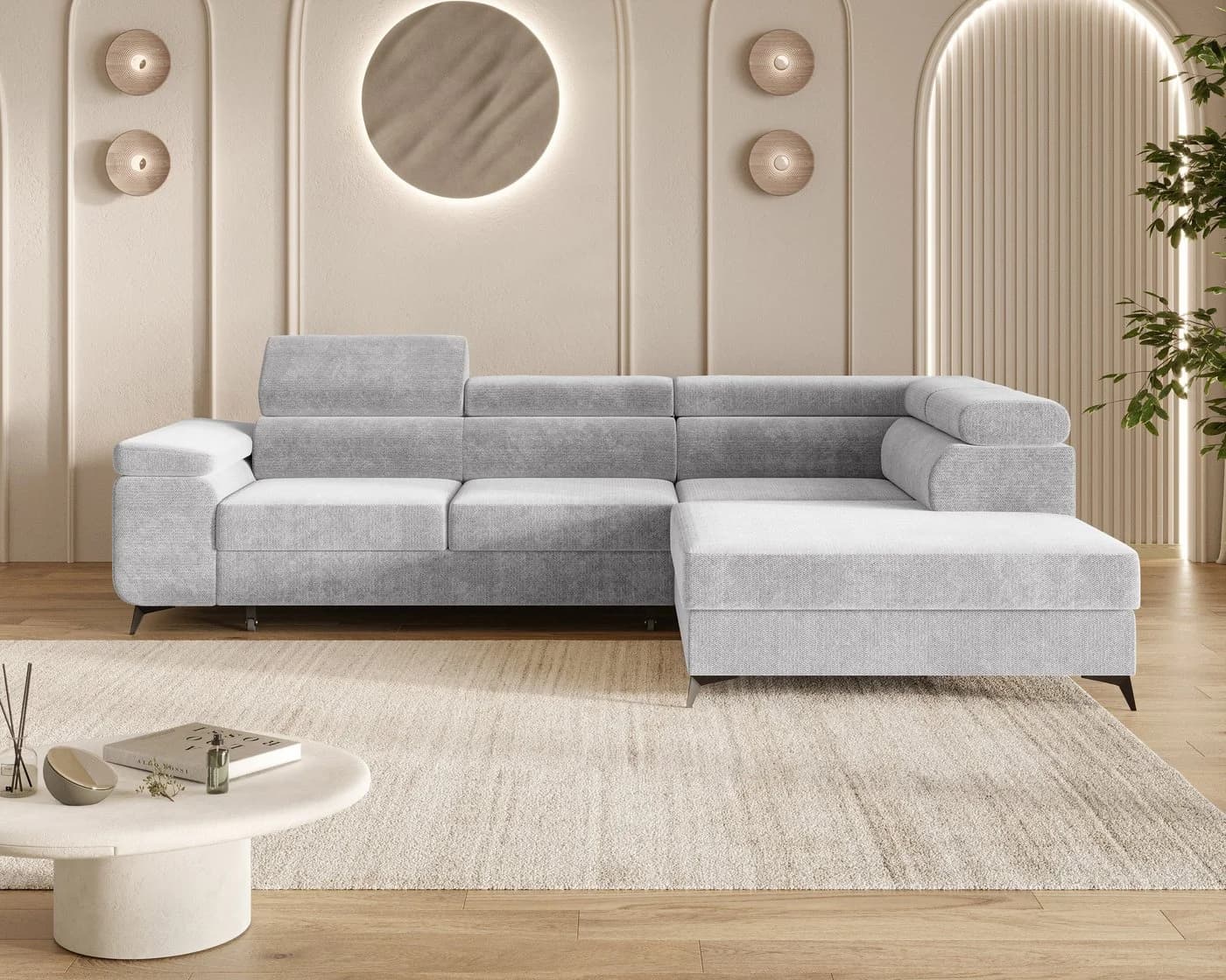 MOEBLO Ecksofa OSTIN 290 cm mit Schlaffunktion und Bettkasten