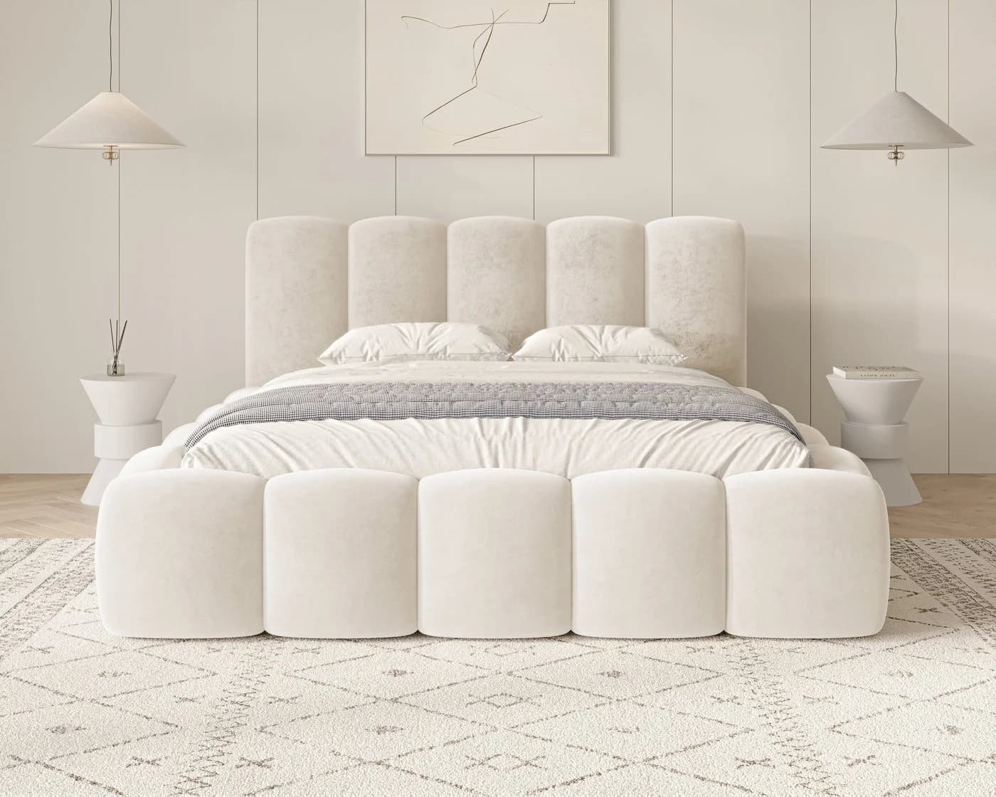 MOEBLO Polsterbett BUBBLE Beige mit Bettkasten und Lattenrost