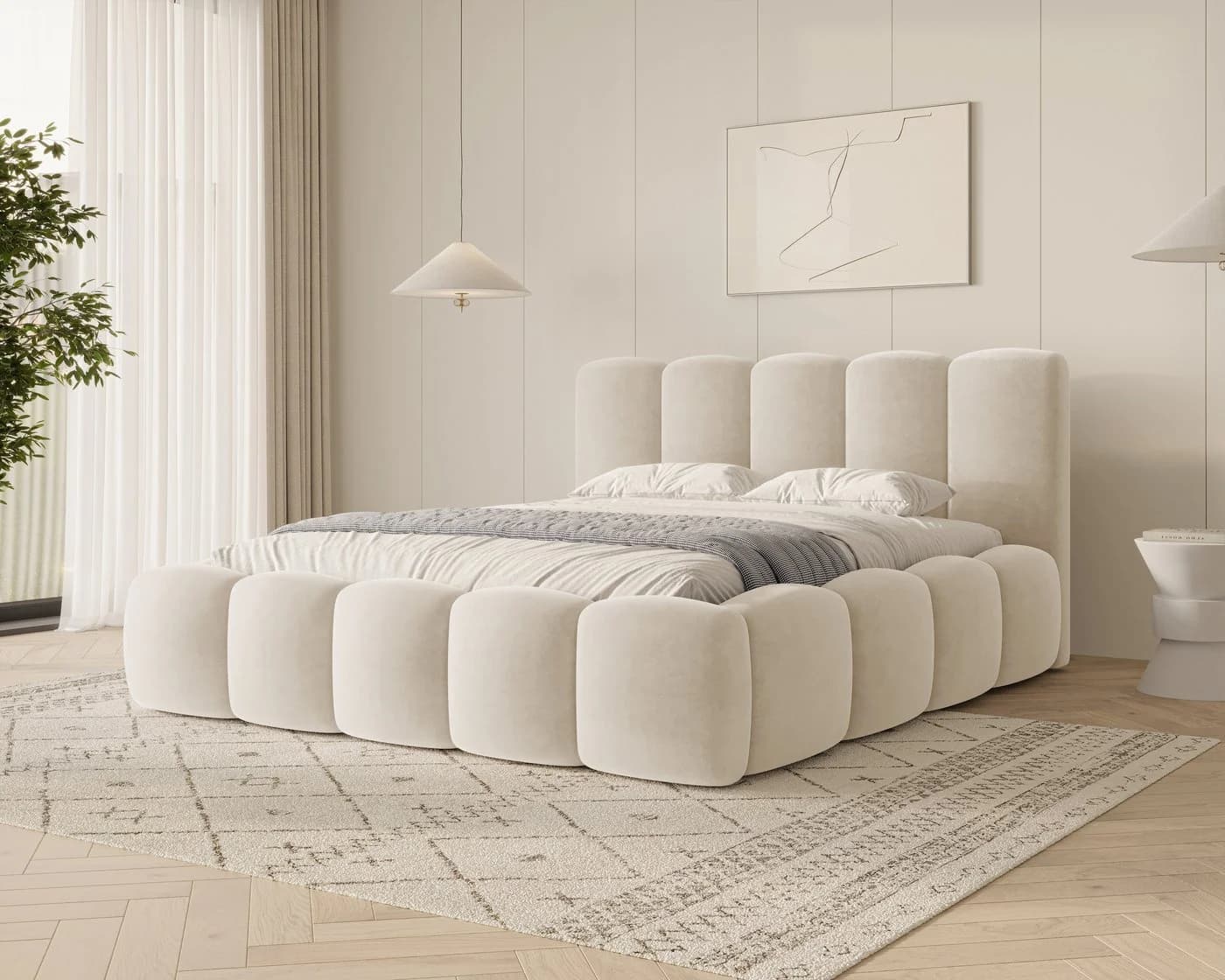 MOEBLO Polsterbett BUBBLE Beige mit Bettkasten und Lattenrost - Bild 2