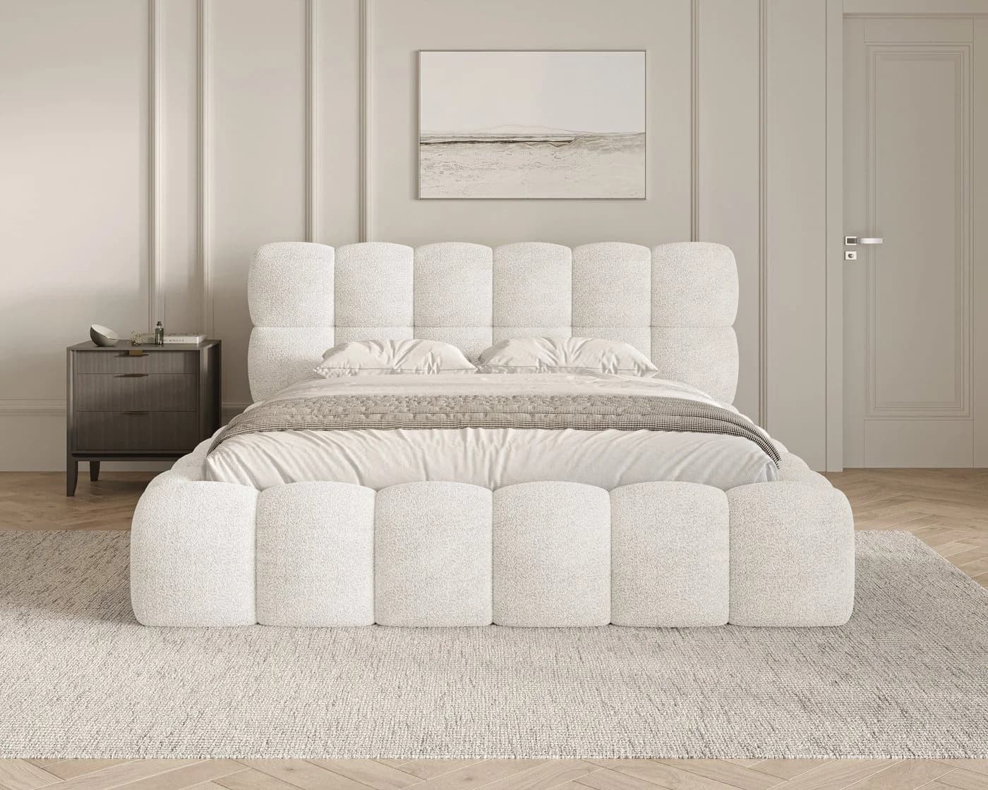 MOEBLO Polsterbett Bubble Bouclé Beige mit Bettkasten - Bild 2