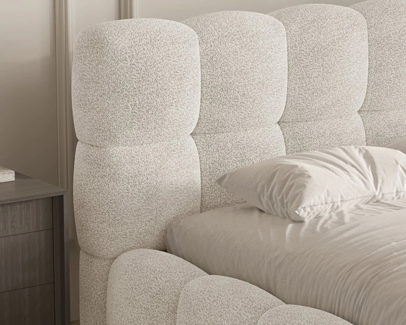 MOEBLO Polsterbett Bubble Bouclé Beige mit Bettkasten - Bild 3