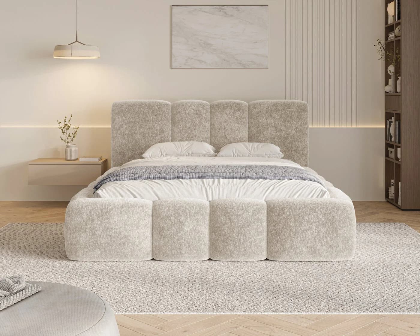 MOEBLO Polsterbett 26 Wolke Beige mit Bettkasten und Lattenrost