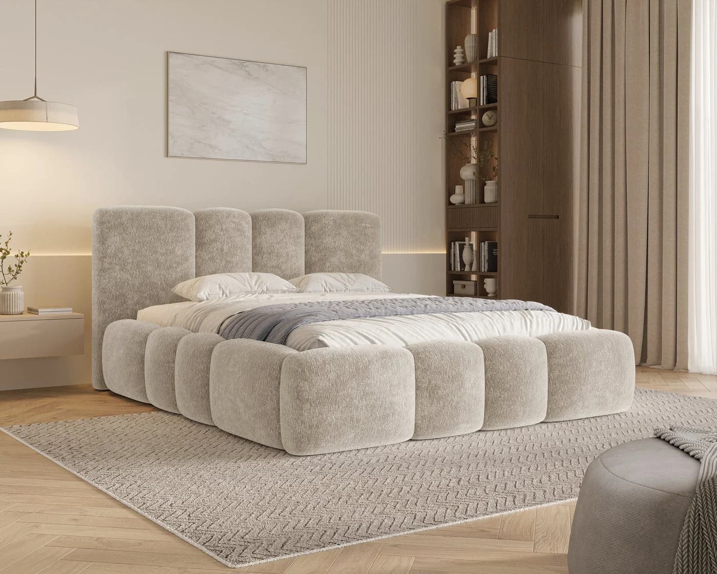 MOEBLO Polsterbett 26 Wolke Beige mit Bettkasten und Lattenrost - Bild 2
