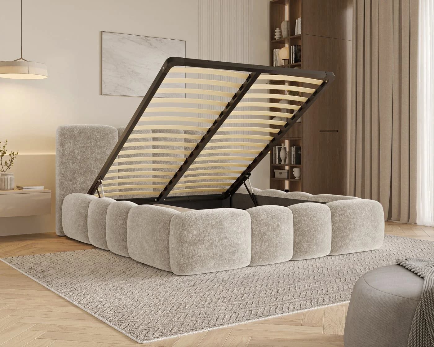 MOEBLO Polsterbett 26 Wolke Beige mit Bettkasten und Lattenrost - Bild 4