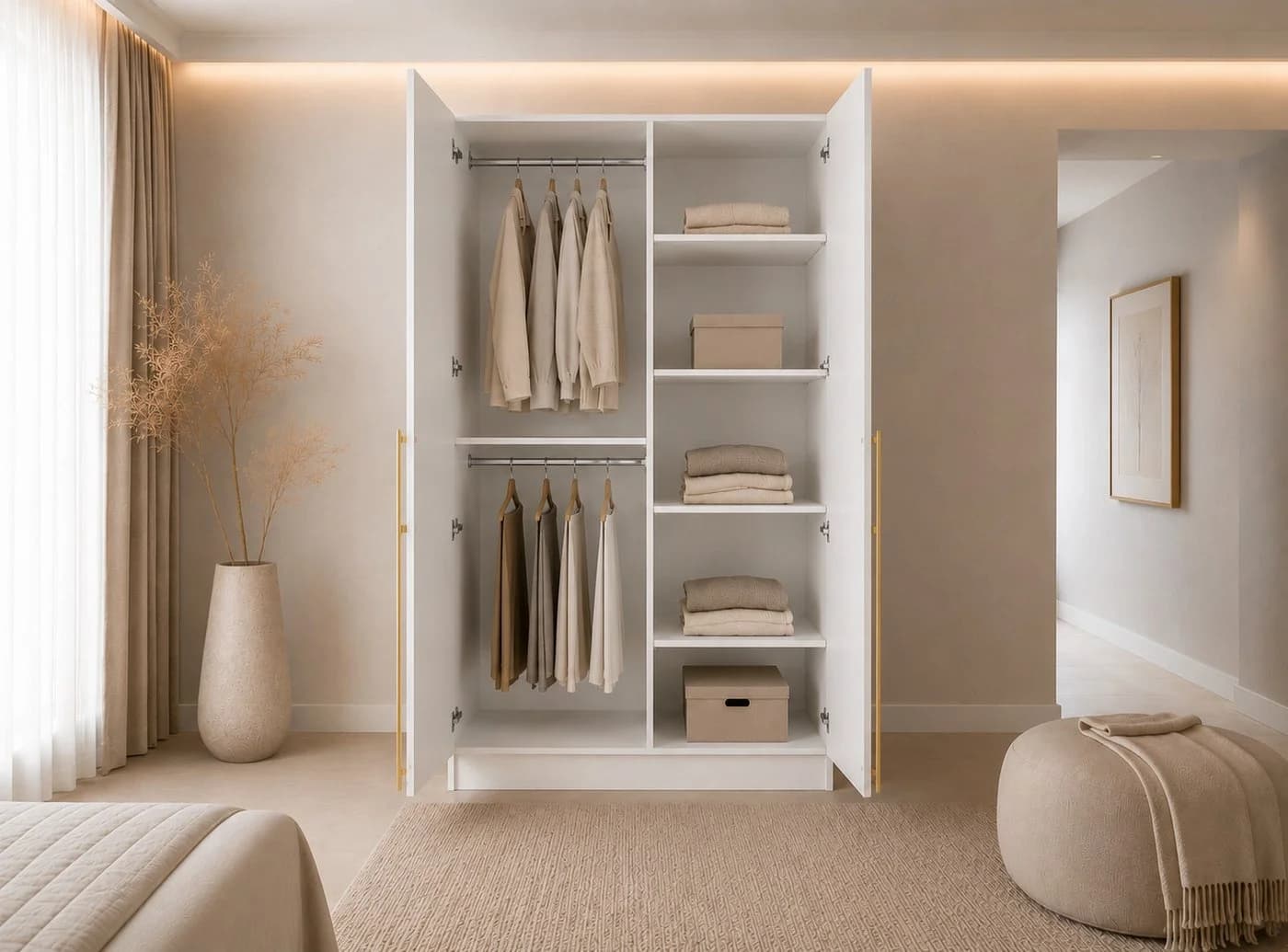 MOEBLO Kleiderschrank Glamy 2D Weiß Moderner Drehtürenschrank