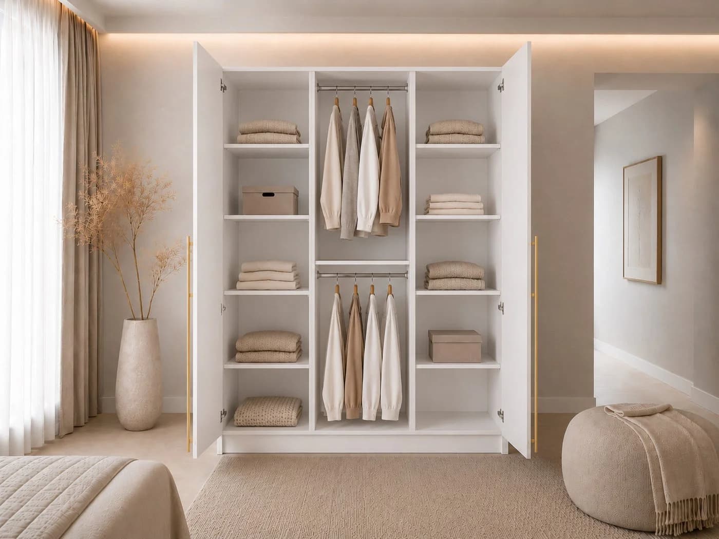 MOEBLO Kleiderschrank Glamy 3D 3-türig Weiß Modern