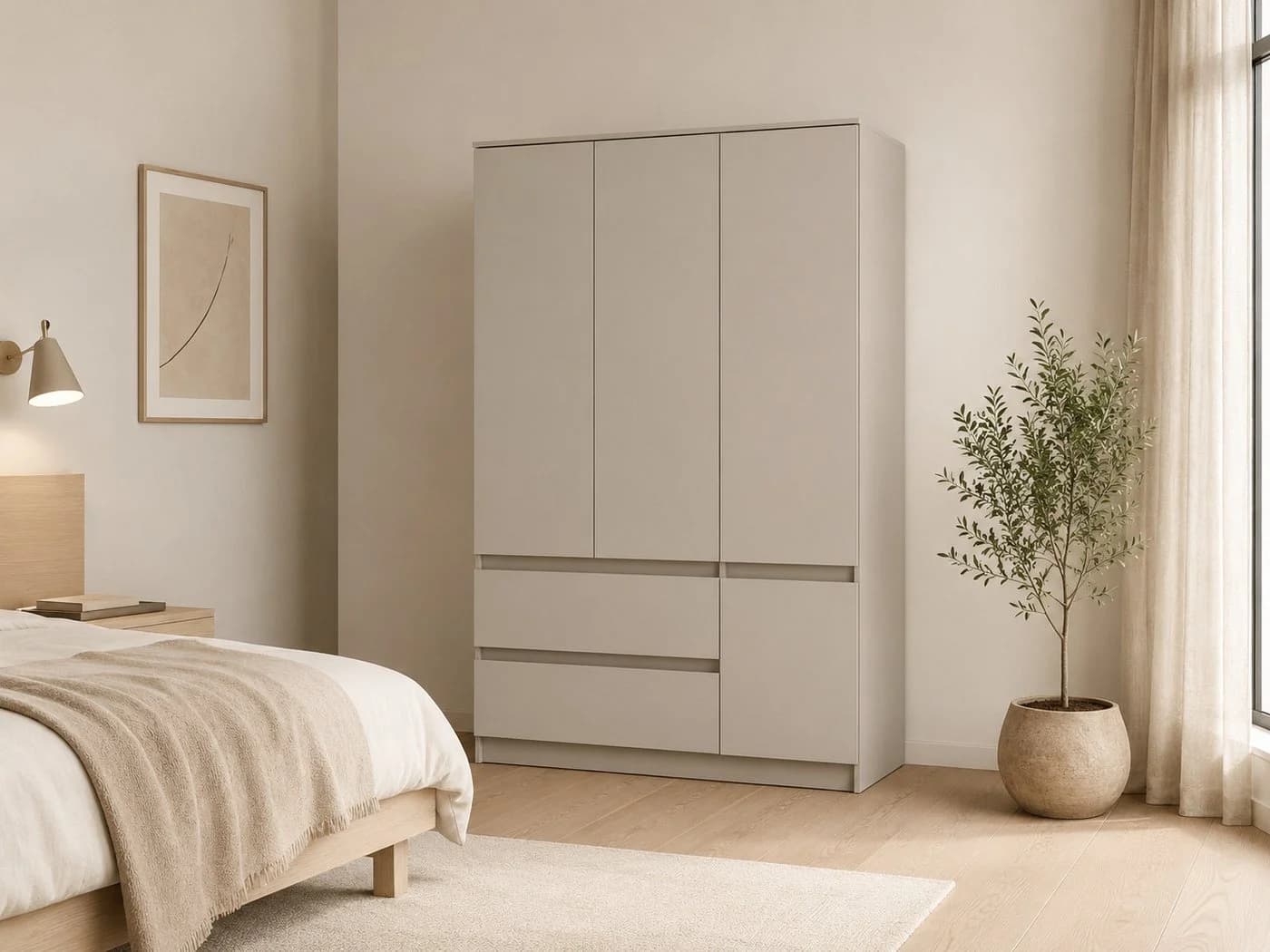 MOEBLO LOSKO 4D2S Kleiderschrank 120cm Beige/Weiß Grifflos - Bild 2