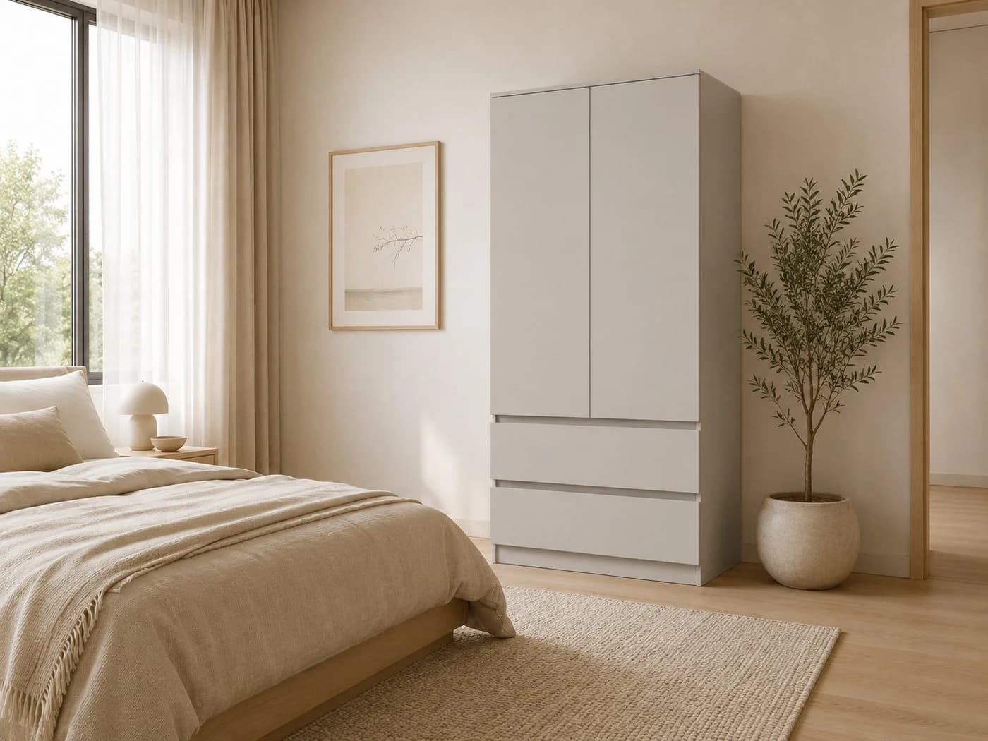 MOEBLO LOSKO 2D2S Kleiderschrank 90 cm Weiß/Beige Modern - Bild 2