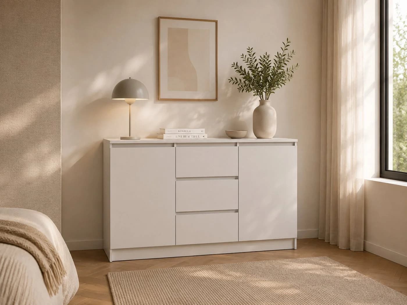 MOEBLO Kommode LOSKO 2D3S Weiß/Kaschmir Grifflos - Bild 2
