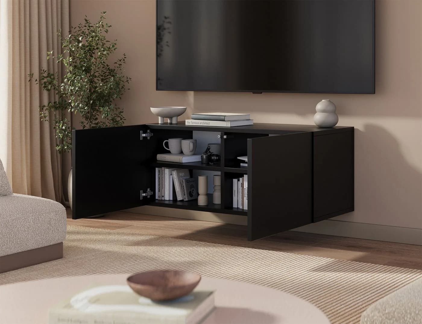 MOEBLO TV-Board ALVARA 100 Schwarz Wandhängend mit TIP-ON - Bild 3
