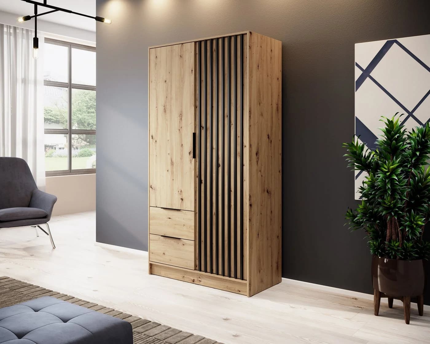 MOEBLO Kleiderschrank JOHN Industrie-Schrank mit 2 Schubladen - Bild 2
