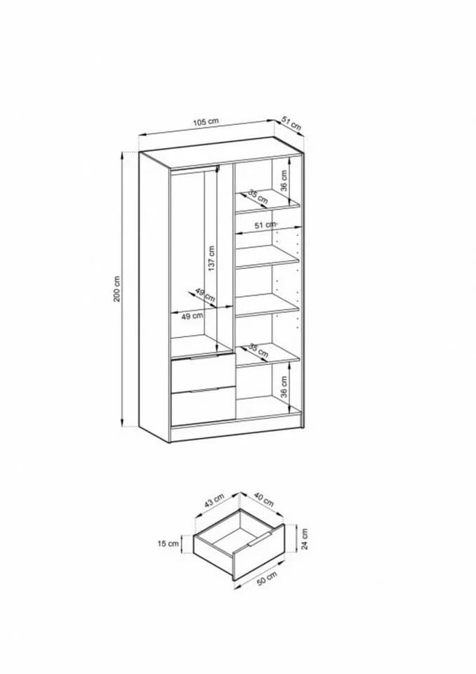 MOEBLO Kleiderschrank JOHN Industrie-Schrank mit 2 Schubladen - Bild 5