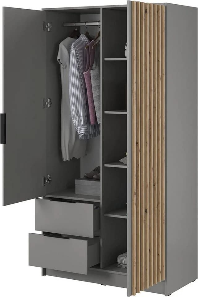 MOEBLO Kleiderschrank JOHN Grau Industrie-Design 2 Schubladen - Bild 3